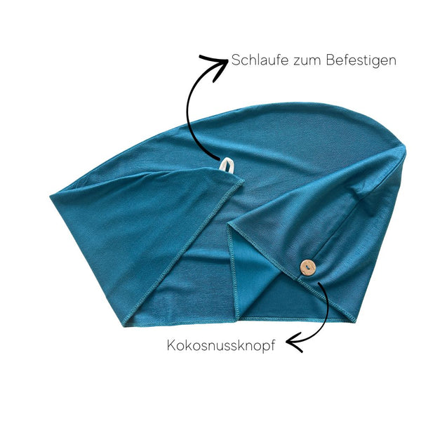 Bio Bambus Turban Handtuch mit Kokosnussknopf | Petrol