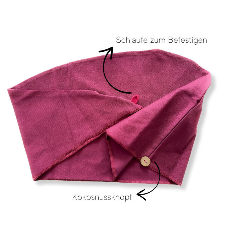 Bio Baumwolle Turban-Handtuch mit Kokosnussknopf | Beere
