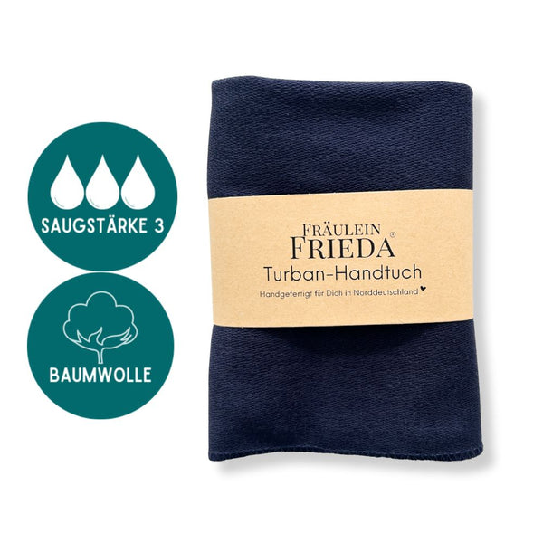 Bio Baumwolle Turban-Handtuch mit Kokosnussknopf | Denim