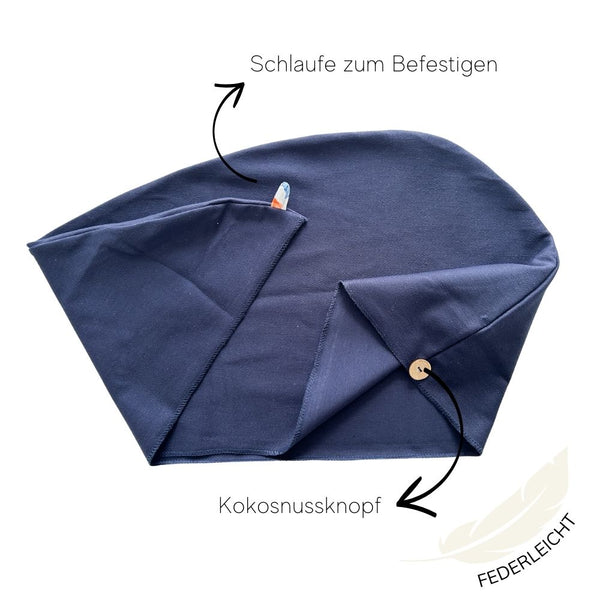 Bio Baumwolle Turban-Handtuch mit Kokosnussknopf | Denim