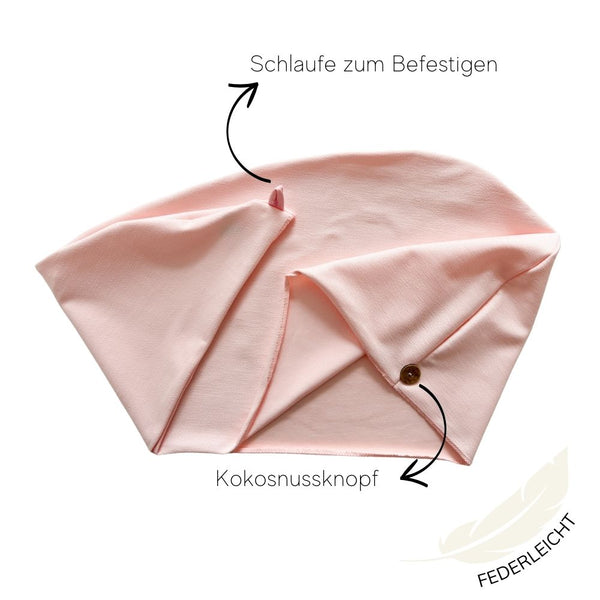 Bio Baumwolle Turban-Handtuch mit Kokosnussknopf | Hellrosa