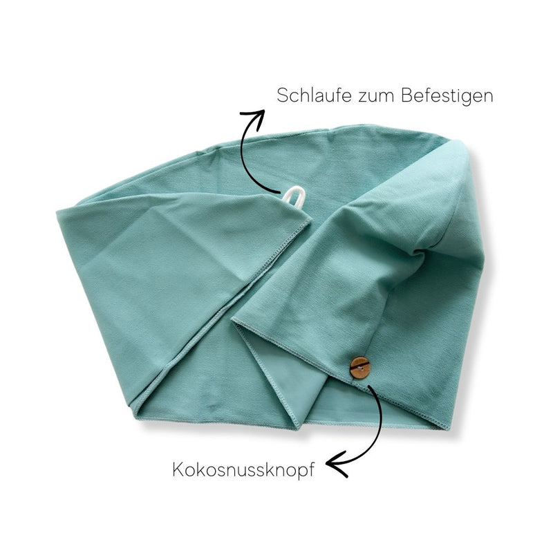 Bio Baumwolle Turban-Handtuch mit Kokosnussknopf | Frost