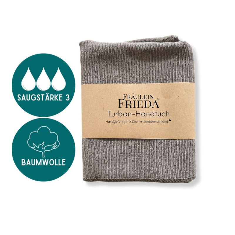 Bio Baumwolle Turban-Handtuch mit Kokosnussknopf | Hellgrau