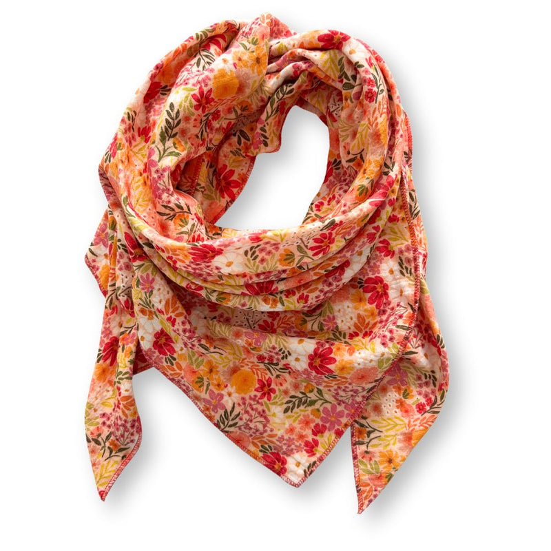 XXL Musselintuch | Dreieckstuch | Blumen Orange
