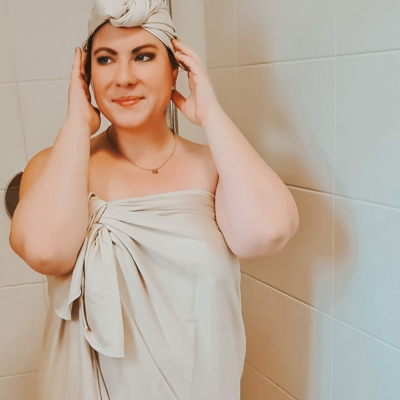 Sauna- und Turban-Handtuch Set aus Bio-Bambus | Beige